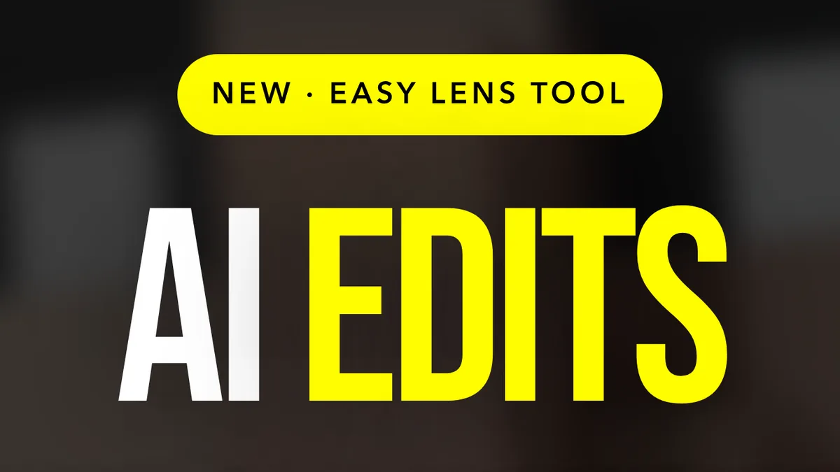 The AI Edits page headed AI EDITS, with a NEW · EASY LENS TOOL pill above the title